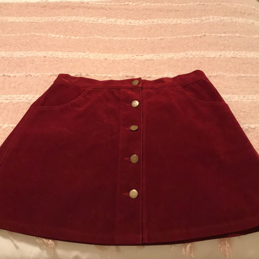 Red Corduroy Mini Skirt